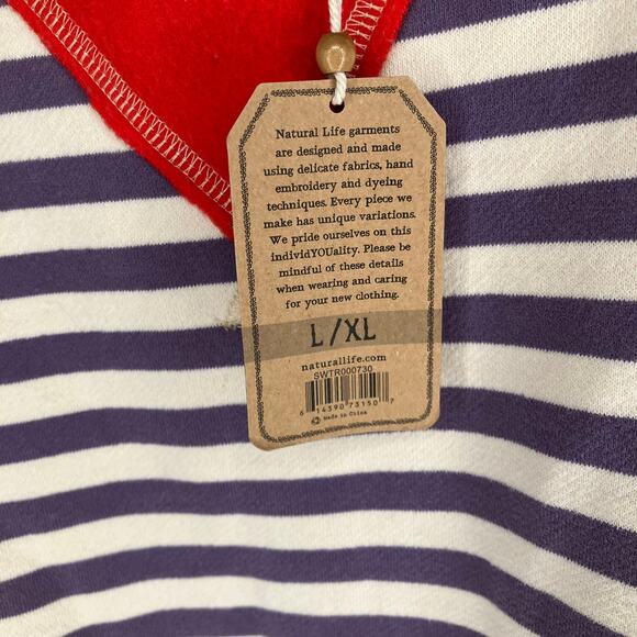 NWT NATURAL LIFE Oversized Striped Crewneck Purple Cream Red L/XL - Picture 4 of 4